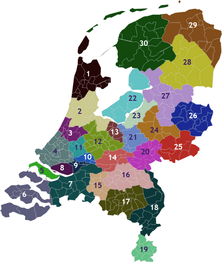 landkaartje met 30 RES regio&#39;s