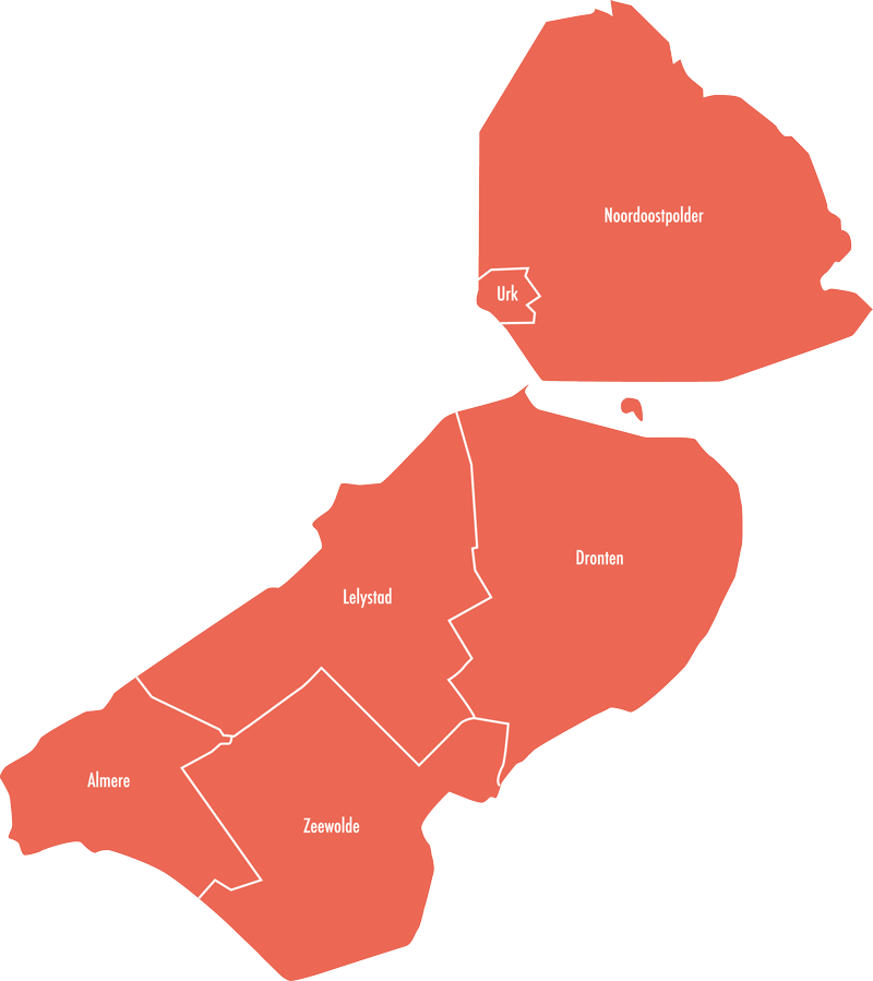 landkaartje Flevoland met plaatsnamen