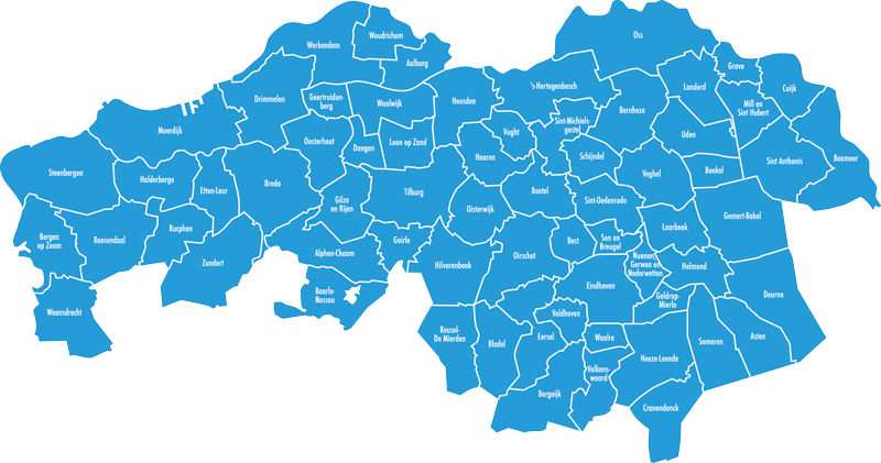 landkaartje Brabant met plaatsnamen