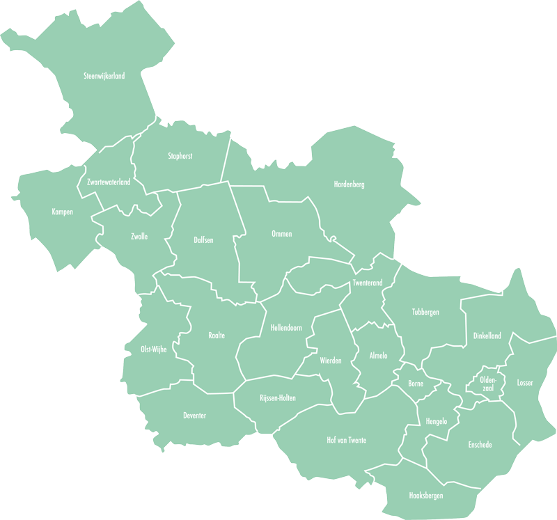 landkaartje Overijssel met plaatsnamen