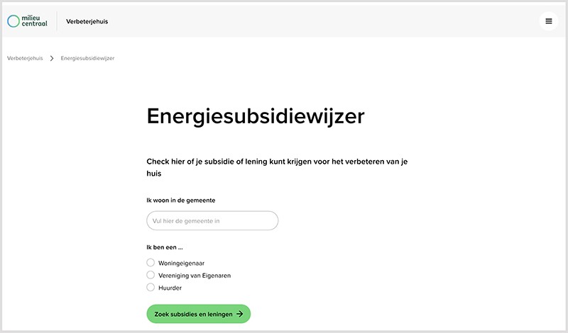screenshot site energiesubsidiewijzer