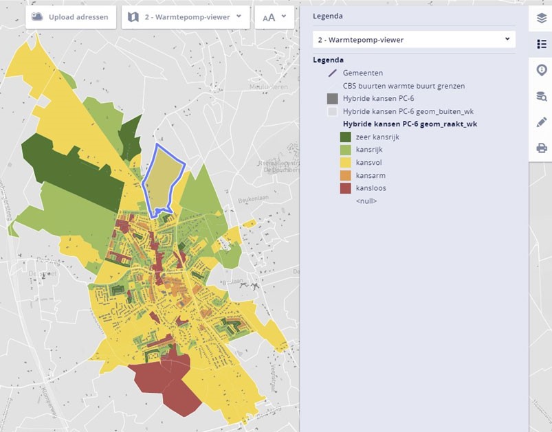 screenshot GIS applicatie warmtepompen